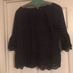 Navy Peplum Eyelet Loft Shirt